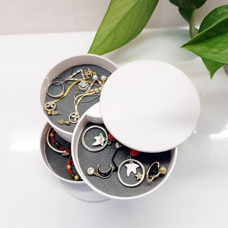 2 Pack White Nordic Style Rotating Jewellery Storage Box 4-Layer Dustproof Organiser Case with Felt Lining for Accessories and Trinkets - Image 2