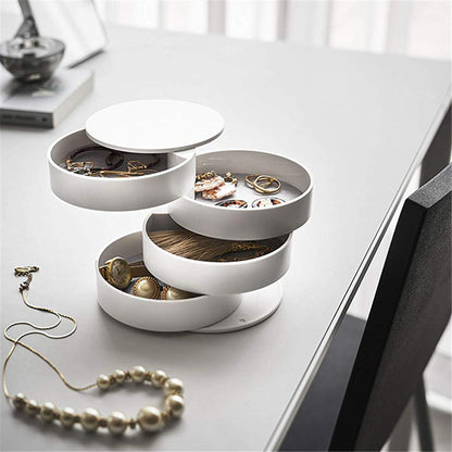 2 Pack White Nordic Style Rotating Jewellery Storage Box 4-Layer Dustproof Organiser Case with Felt Lining for Accessories and Trinkets - Image 3