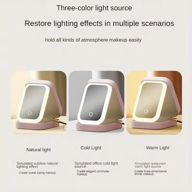 Green Portable LED Makeup Mirror with Jewellery Storage Box Touch Screen Adjustable Light Travel Cosmetic Organizer Case - Image 2