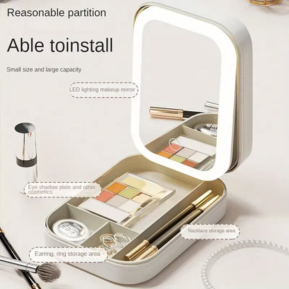 Green Portable LED Makeup Mirror with Jewellery Storage Box Touch Screen Adjustable Light Travel Cosmetic Organizer Case - Image 3