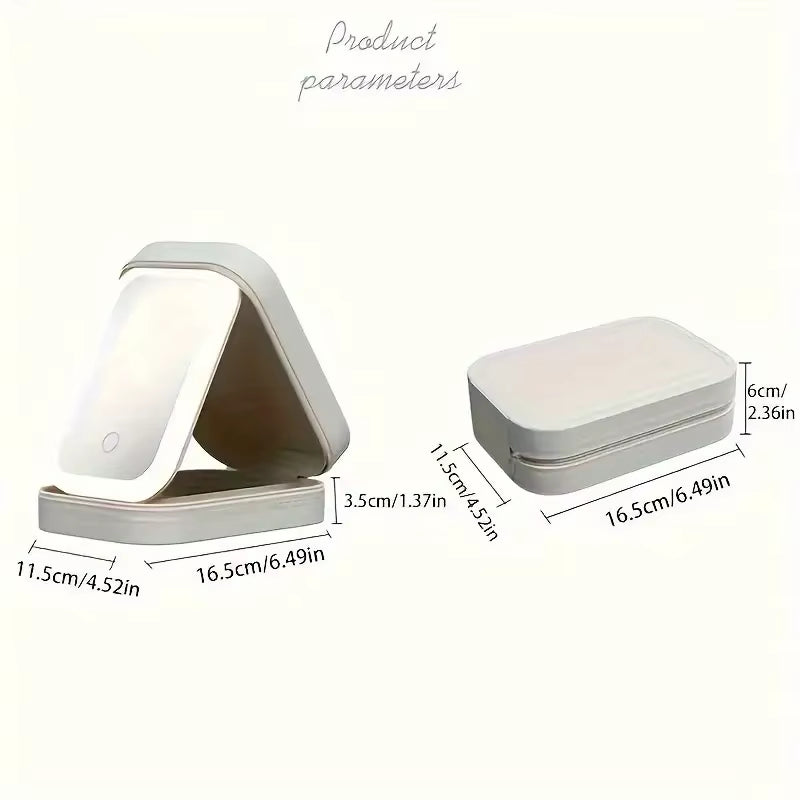 Pink Portable LED Makeup Mirror with Jewellery Storage Box Touch Screen Adjustable Light Travel Cosmetic Organizer Case - Image 5