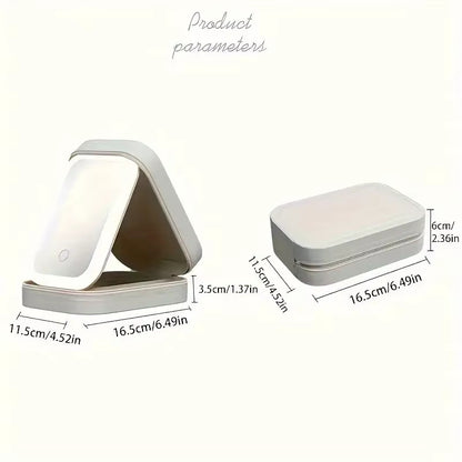 Black Portable LED Makeup Mirror with Jewellery Storage Box Touch Screen Adjustable Light Travel Cosmetic Organizer Case - Image 5