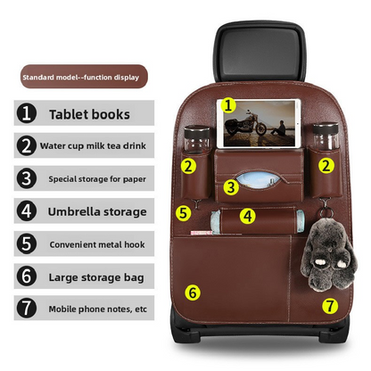 2-PCS Beige PU Leather Car Back Seat Organizer Kick Mat with Touch Screen Tablet Holder Multi-Pocket Travel Storage Bag - Image 4