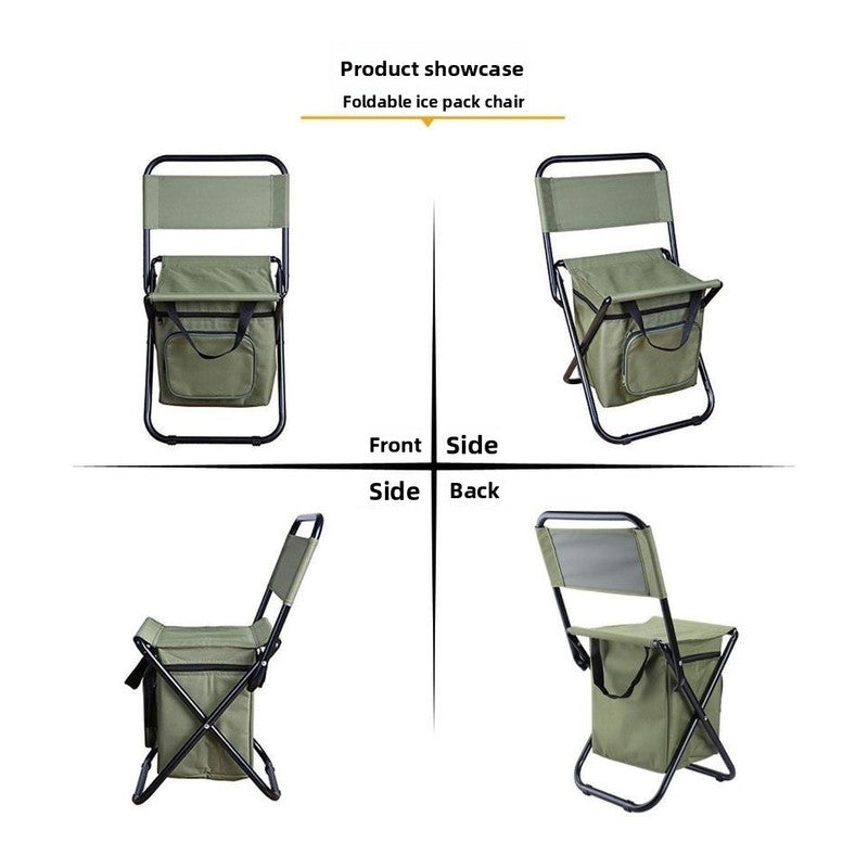 Olive green 3-in-1 Portable Folding Camping Chair with Built-in 10L Cooler Bag Lightweight Backpack Stool for Fishing Beach and Outdoor Picnics - Image 5
