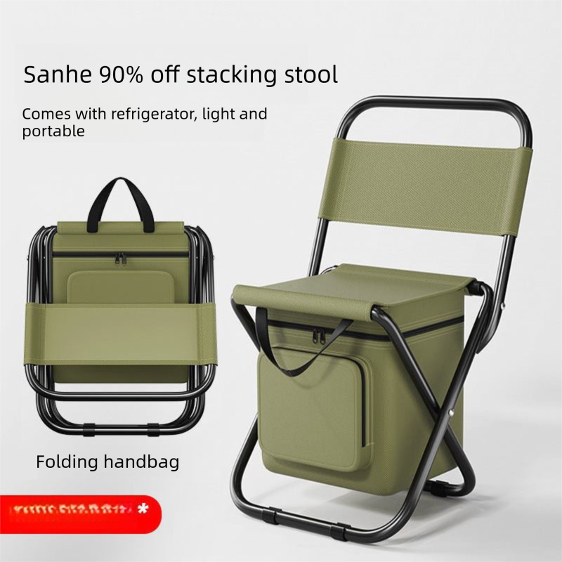 Military green 3-in-1 Portable Folding Camping Chair with Built-in 10L Cooler Bag Lightweight Backpack Stool for Fishing Beach and Outdoor Picnics - Image 3