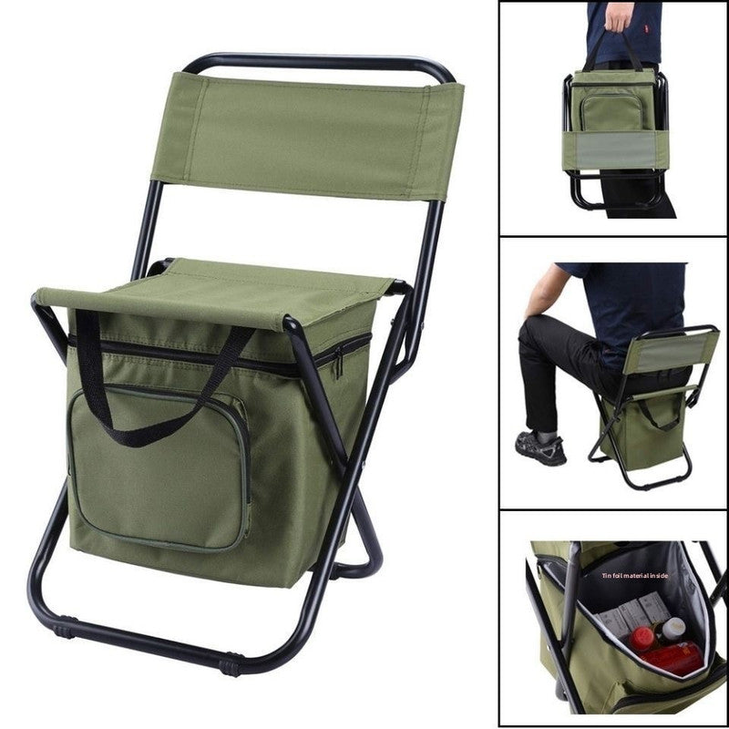 Military green 3-in-1 Portable Folding Camping Chair with Built-in 10L Cooler Bag Lightweight Backpack Stool for Fishing Beach and Outdoor Picnics - Image 4