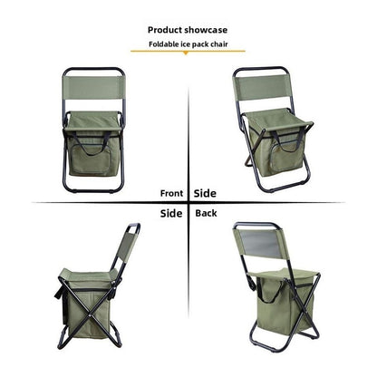 Military green 3-in-1 Portable Folding Camping Chair with Built-in 10L Cooler Bag Lightweight Backpack Stool for Fishing Beach and Outdoor Picnics - Image 5