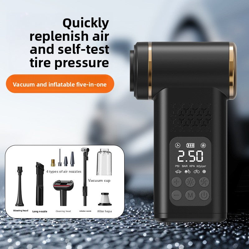 Black 4-in-1 Car Vacuum Cleaner and Tyre Inflator Portable Cordless Air Pump with LED Light and Digital Pressure Gauge - Image 4