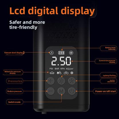 Beige 4-in-1 Car Vacuum Cleaner and Tyre Inflator Portable Cordless Air Pump with LED Light and Digital Pressure Gauge - Image 5