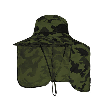 Camouflage army green UPF 50+ Sun Protection Fishing Hat Wide Brim Neck Flap Quick Dry Bucket Hat for Outdoor Hiking and Gardening