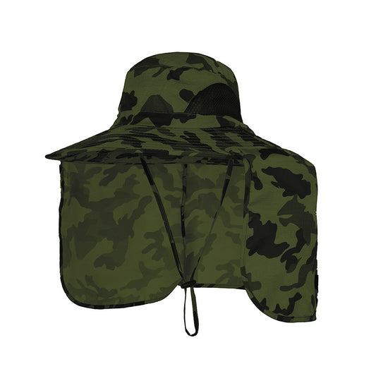 Camouflage army green UPF 50+ Sun Protection Fishing Hat Wide Brim Neck Flap Quick Dry Bucket Hat for Outdoor Hiking and Gardening
