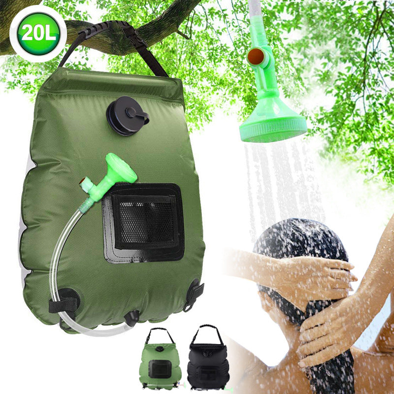 Green Portable Solar Camping Shower Bag 20L 5 Gallon Water Capacity Outdoor Bathing Bag with Removable Hose and Shower Head - Image 2