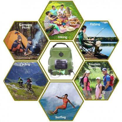 Green Portable Solar Camping Shower Bag 20L 5 Gallon Water Capacity Outdoor Bathing Bag with Removable Hose and Shower Head - Image 3