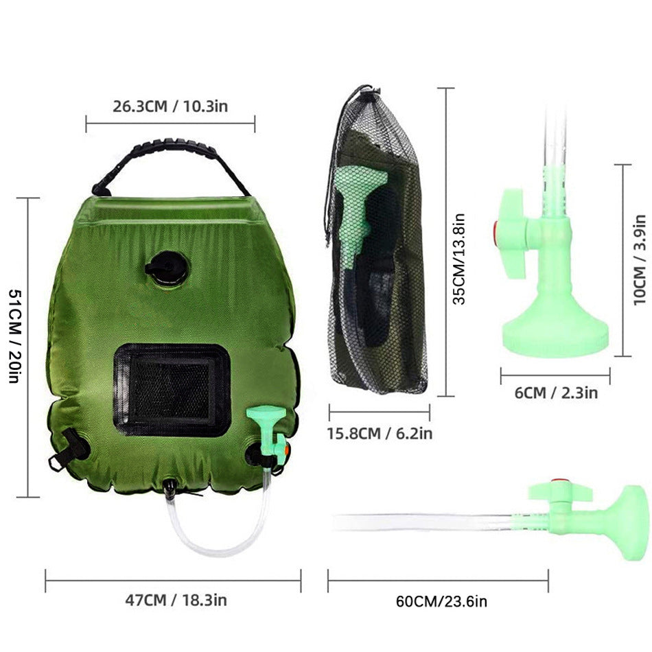 Green Portable Solar Camping Shower Bag 20L 5 Gallon Water Capacity Outdoor Bathing Bag with Removable Hose and Shower Head - Image 4