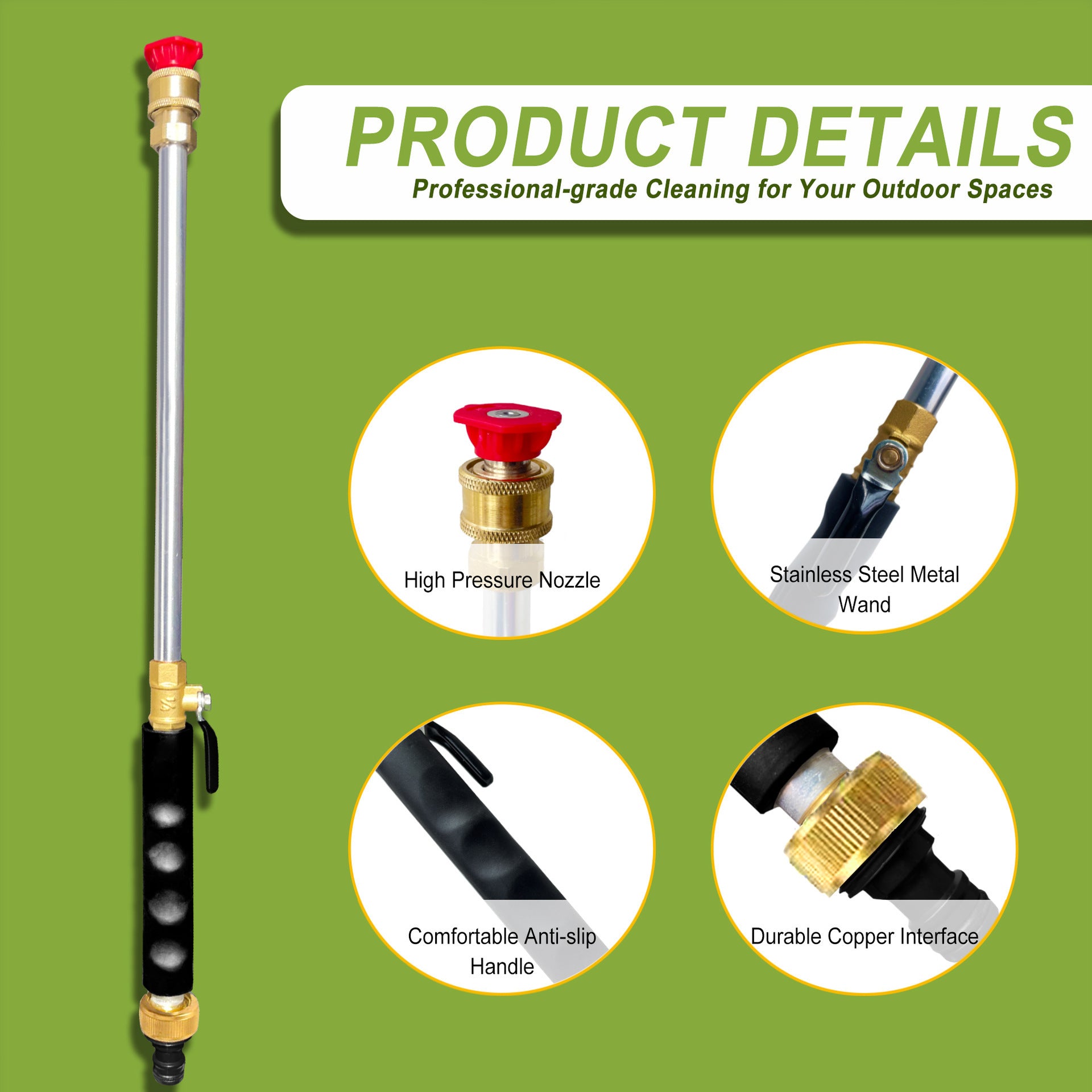 Grey High Pressure Washer Gun with 2 Spray Nozzles 19inch Long Wand Metal Garden Hose Sprayer for Car Wash Window Cleaning and Watering - Image 2