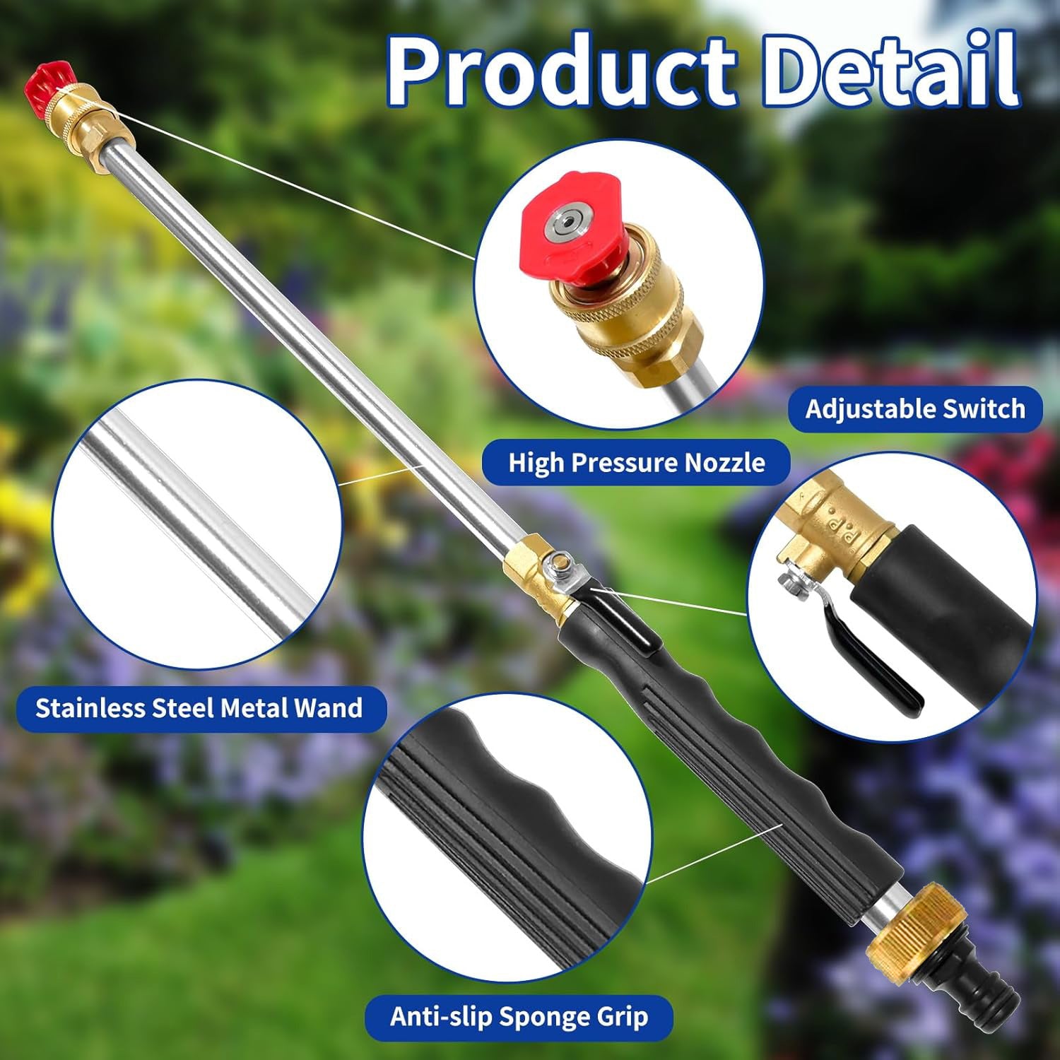 Grey High Pressure Washer Gun with 2 Spray Nozzles 19inch Long Wand Metal Garden Hose Sprayer for Car Wash Window Cleaning and Watering - Image 4