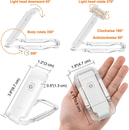 2-PCS White Mini USB Rechargeable LED Book Light Eye Protection Reading Lamp with Adjustable Clip and Brightness for Kids Students Travel - Image 5