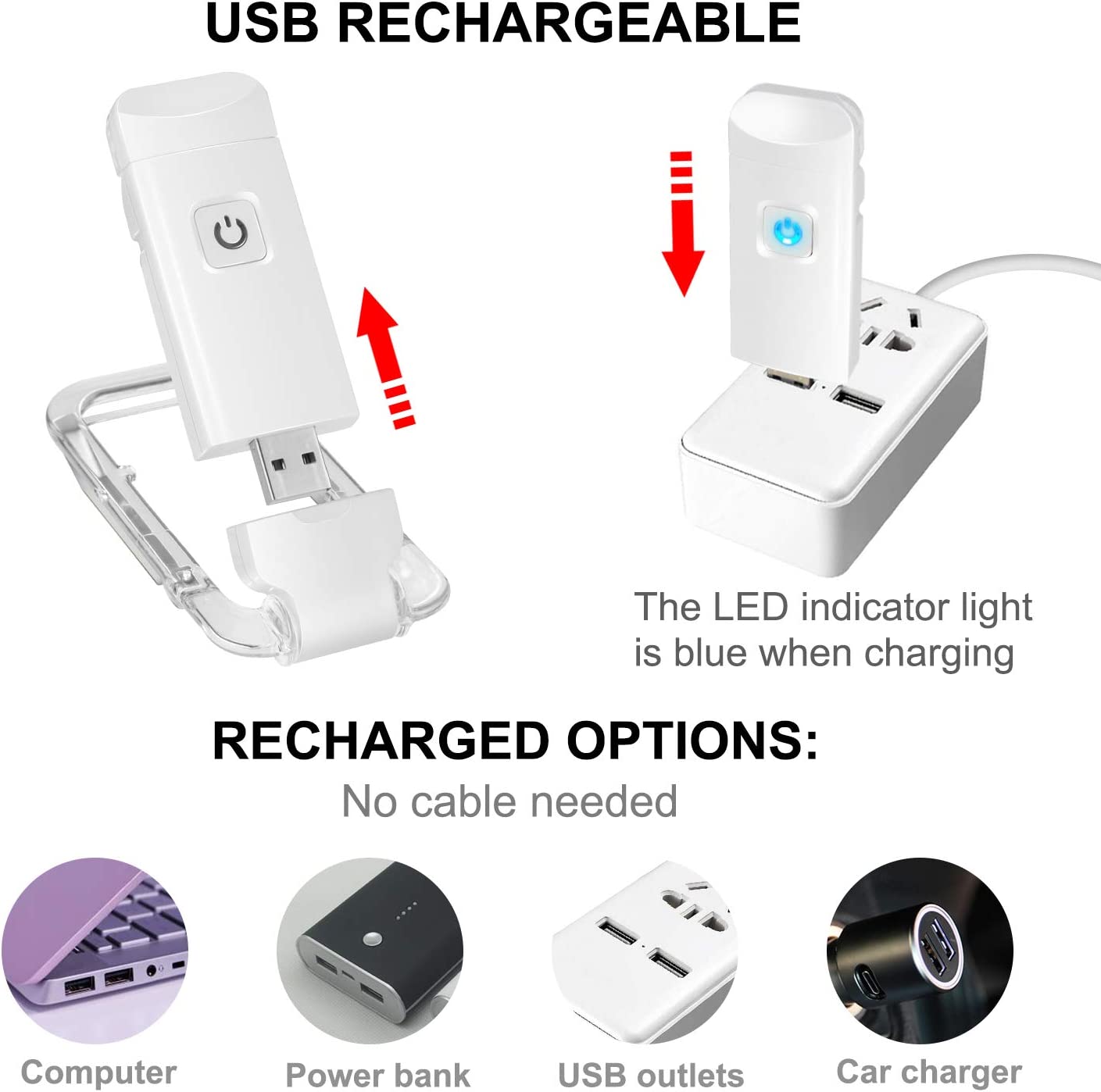 2-PCS Black Mini USB Rechargeable LED Book Light Eye Protection Reading Lamp with Adjustable Clip and Brightness for Kids Students Travel - Image 4
