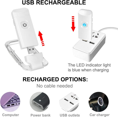 2-PCS Black Mini USB Rechargeable LED Book Light Eye Protection Reading Lamp with Adjustable Clip and Brightness for Kids Students Travel - Image 4