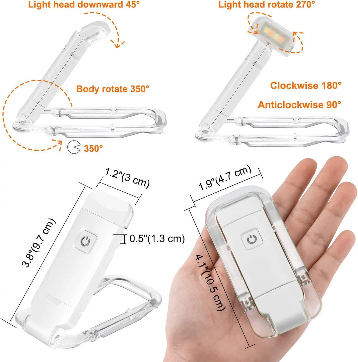 2-PCS Pink Mini USB Rechargeable LED Book Light Eye Protection Reading Lamp with Adjustable Clip and Brightness for Kids Students Travel - Image 5