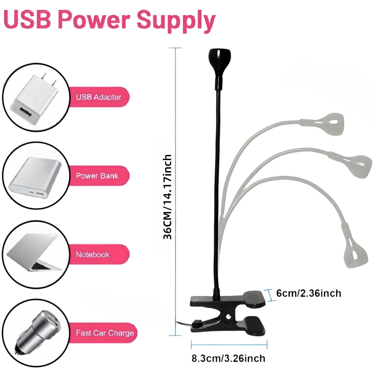 Silver 3W UV LED Gel Nail Curing Lamp Clip On Flexible Gooseneck Light 4 Brightness Levels for Gel Polish and Resin Curing - Image 2
