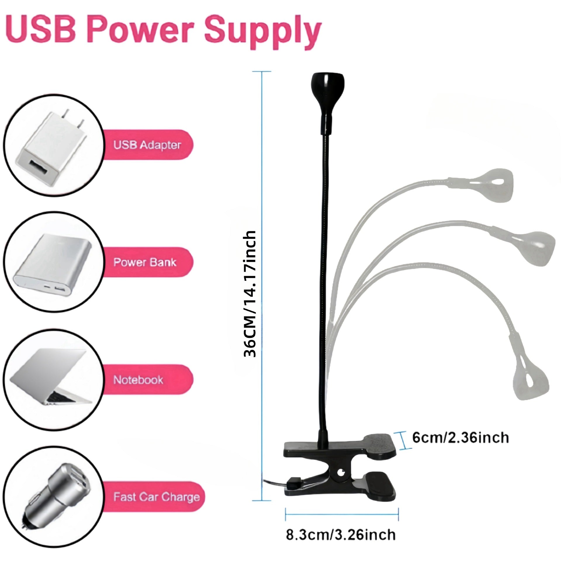 Silver 3W UV LED Gel Nail Curing Lamp Clip On Flexible Gooseneck Light 4 Brightness Levels for Gel Polish and Resin Curing - Image 2