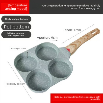 4-Hole Non-Stick Fried Egg Pan with Glass Lid Maifan Stone Coating Breakfast Pancake Maker for Burgers and Omelettes(Wood-coloured cover bead) - Image 2