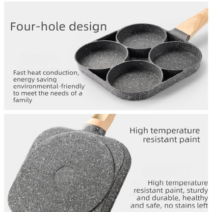 4-Hole Non-Stick Fried Egg Pan with Glass Lid Maifan Stone Coating Breakfast Pancake Maker for Burgers and Omelettes(Wood-coloured cover bead) - Image 4