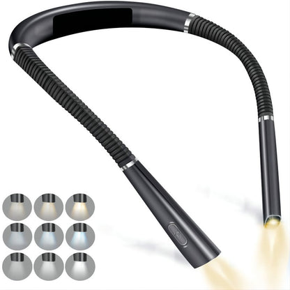 Black Hands-Free USB Rechargeable Neck Reading Light 3 Colour Modes Flexible LED Book Lamp for Night Reading Knitting Repairing