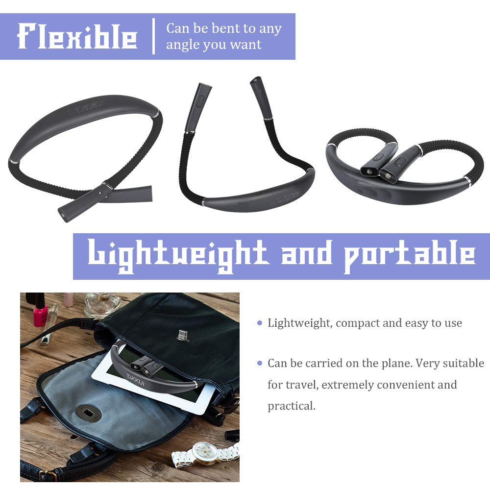 Black Hands-Free USB Rechargeable Neck Reading Light 3 Colour Modes Flexible LED Book Lamp for Night Reading Knitting Repairing - Image 4