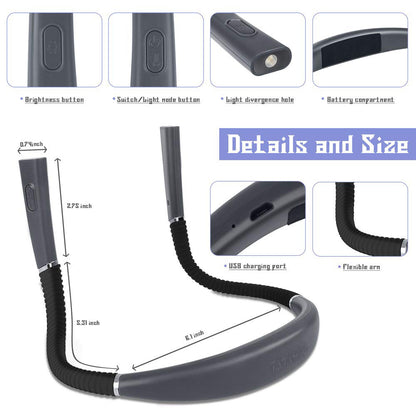 Grey Hands-Free USB Rechargeable Neck Reading Light 3 Colour Modes Flexible LED Book Lamp for Night Reading Knitting Repairing - Image 2