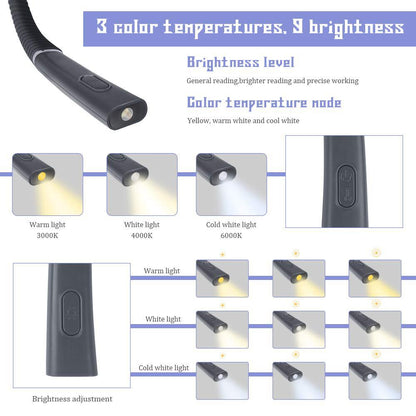 Grey Hands-Free USB Rechargeable Neck Reading Light 3 Colour Modes Flexible LED Book Lamp for Night Reading Knitting Repairing - Image 5