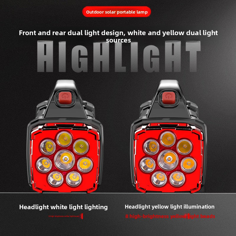 Gold Solar Powered LED Camping Lantern and Flashlight Rechargeable Portable Searchlight with Side Light and USB Power Bank for Outdoor Emergency - Image 2