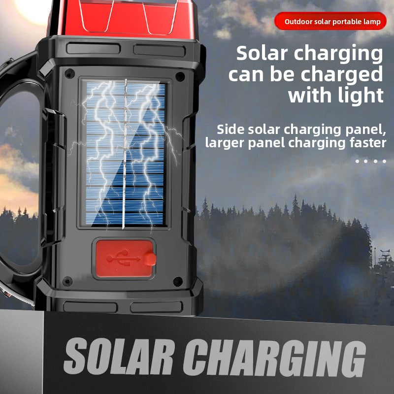 Gold Solar Powered LED Camping Lantern and Flashlight Rechargeable Portable Searchlight with Side Light and USB Power Bank for Outdoor Emergency - Image 3