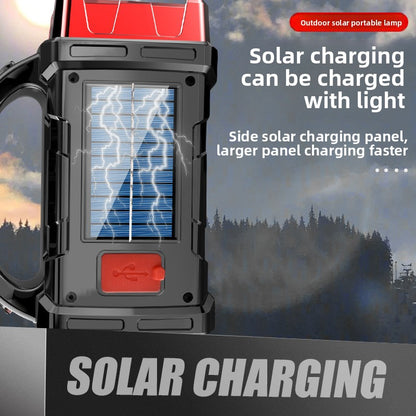 Gold Solar Powered LED Camping Lantern and Flashlight Rechargeable Portable Searchlight with Side Light and USB Power Bank for Outdoor Emergency - Image 3