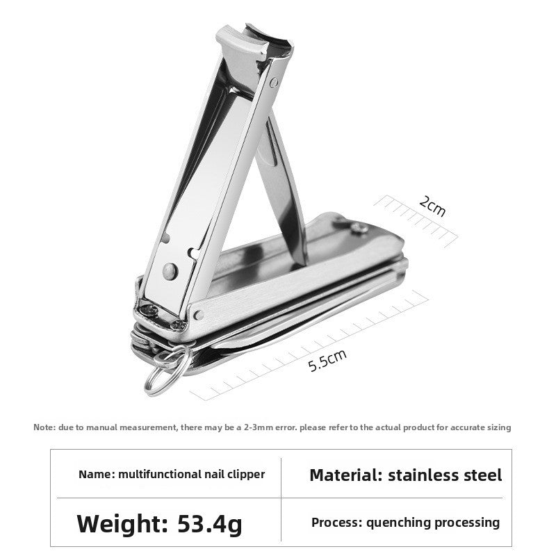 2-PCS Original steel colour 5-in-1 Foldable Stainless Steel Nail Clipper Multitool Keychain with Knife Scissors and File Portable Pocket Manicure Set - Image 3