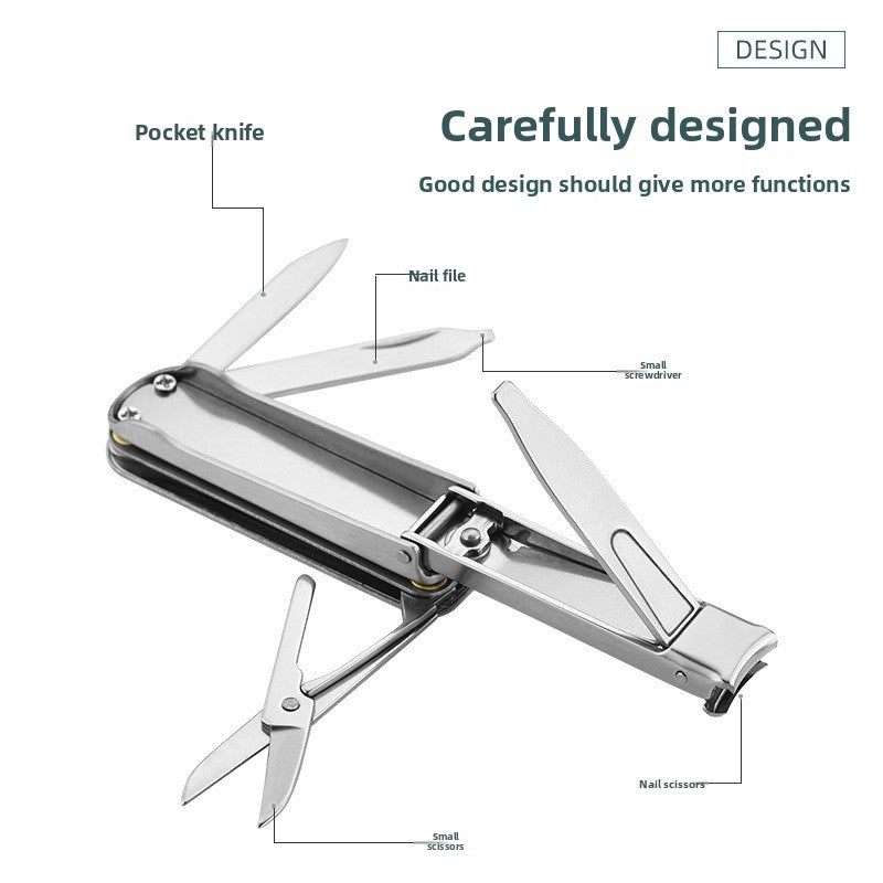 2-PCS Original steel colour 5-in-1 Foldable Stainless Steel Nail Clipper Multitool Keychain with Knife Scissors and File Portable Pocket Manicure Set - Image 4