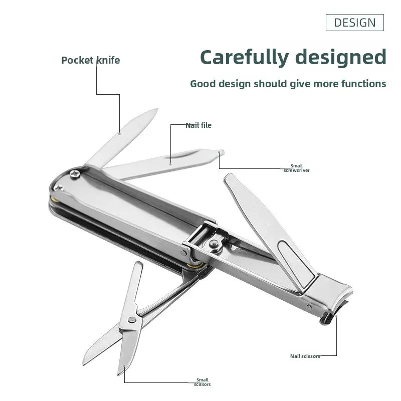2-PCS Original steel colour 5-in-1 Foldable Stainless Steel Nail Clipper Multitool Keychain with Knife Scissors and File Portable Pocket Manicure Set - Image 4