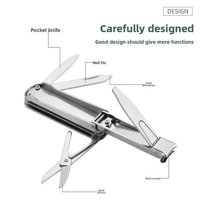 2-PCS Original steel colour 5-in-1 Foldable Stainless Steel Nail Clipper Multitool Keychain with Knife Scissors and File Portable Pocket Manicure Set - Image 4