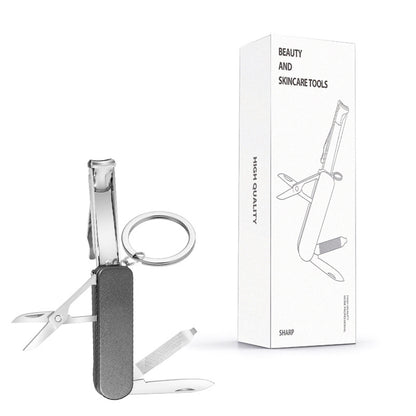 2-PCS Black 5-in-1 Foldable Stainless Steel Nail Clipper Multitool Keychain with Knife Scissors and File Portable Pocket Manicure Set