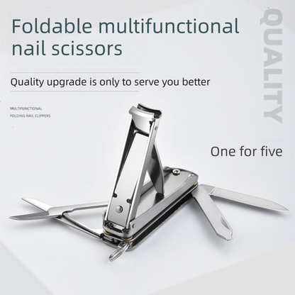 2-PCS Blue 5-in-1 Foldable Stainless Steel Nail Clipper Multitool Keychain with Knife Scissors and File Portable Pocket Manicure Set - Image 2