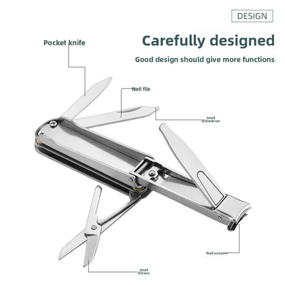 2-PCS Blue 5-in-1 Foldable Stainless Steel Nail Clipper Multitool Keychain with Knife Scissors and File Portable Pocket Manicure Set - Image 4