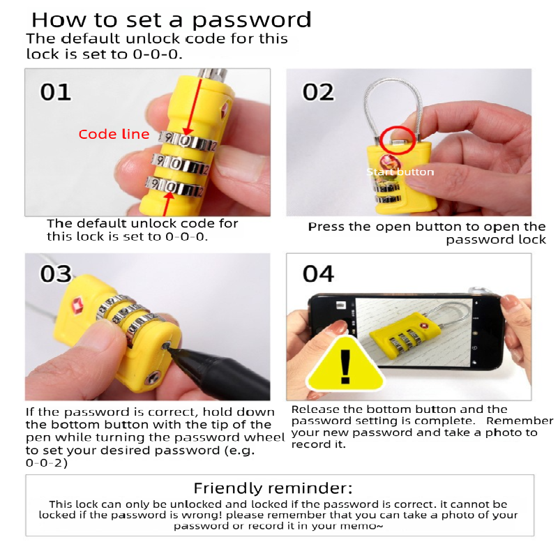 Yellow TSA Approved Cable Combination Padlock 3-Digit Security Lock for Travel Luggage Suitcase Gym Lockers Durable Steel Wire Australian Travel Essential - Image 4