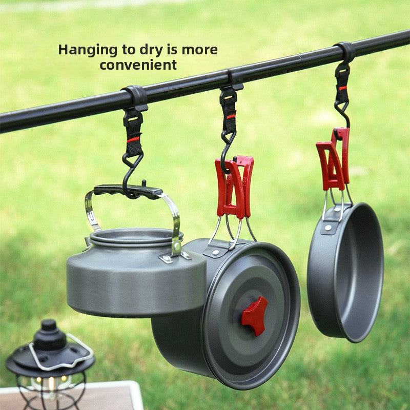 Portable Camping Cookware Set for 3-5 People Aluminum Kettle Pot Frying Pan Mess Kit with Folding Handles for Hiking and Outdoor Use - Image 3