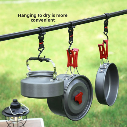Portable Camping Cookware Set for 3-5 People Aluminum Kettle Pot Frying Pan Mess Kit with Folding Handles for Hiking and Outdoor Use - Image 3