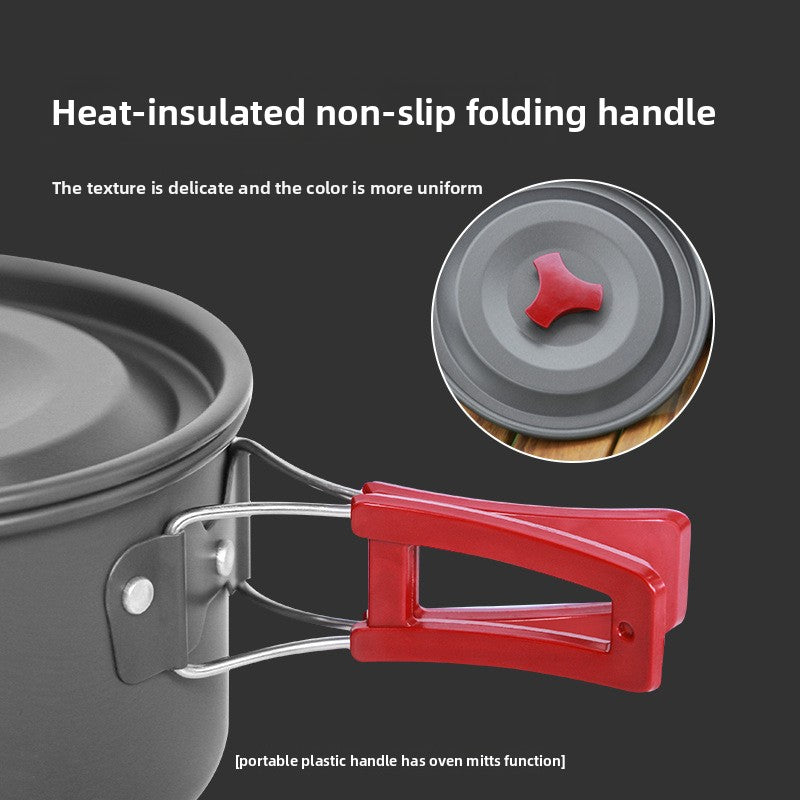 Portable Camping Cookware Set for 3-5 People Aluminum Kettle Pot Frying Pan Mess Kit with Folding Handles for Hiking and Outdoor Use - Image 4