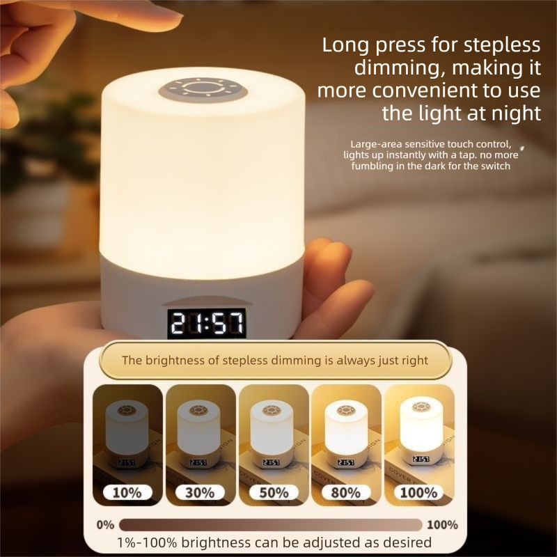 White Rechargeable LED Night Light with Remote Control Digital Clock Display 3 Color Modes Stepless Dimming Bedside Lamp for Nursing Camping Australia - Image 2