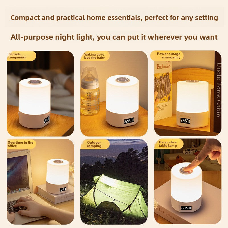 White Rechargeable LED Night Light with Remote Control Digital Clock Display 3 Color Modes Stepless Dimming Bedside Lamp for Nursing Camping Australia - Image 3