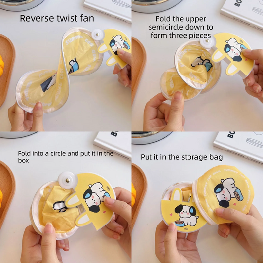 5 Pack Yellow Adventurous Pup Cute Cartoon Folding Hand Fans Portable Mini Circular Fans 20x24cm for Aussie Summer Outdoor Travel with Matching Storage Pouches for Kids and Adults - Image 2