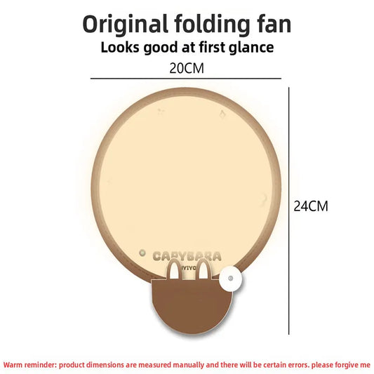 5 Pack Beige Happy Summer Cute Cartoon Folding Hand Fans Portable Mini Circular Fans 20x24cm for Aussie Summer Outdoor Travel with Matching Storage Pouches for Kids and Adults - Image 3